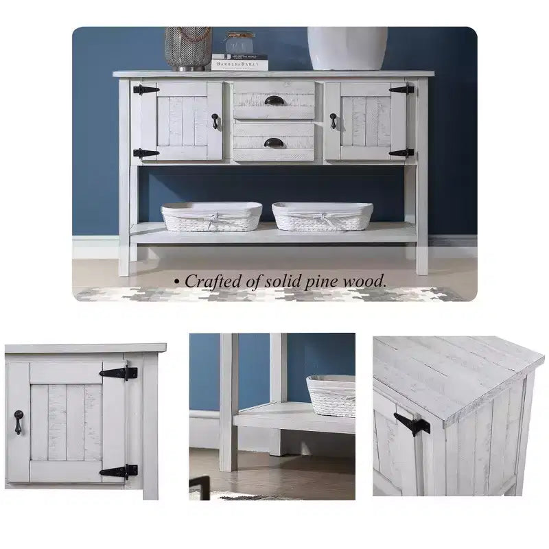 TUYOHW 46 Tavolo Consolle in Legno di Pino con 2 Armadietti e 2 Cassetti, Credenza a Buffet con Ripiano Aperto, Tavolo Rustico da Ingresso per Soggiorno, Corridoio