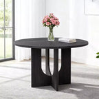 47 Modern Round Dining Table with Wood Grain Top and Stable Base, Versatile Kitchen Table for Dining Room or Living Room-Panipeachy