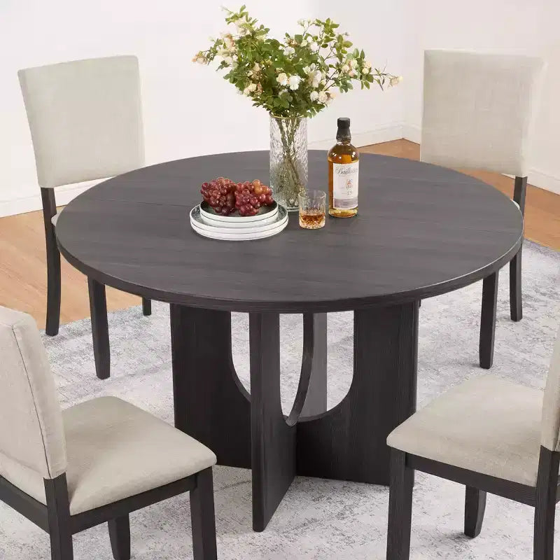 Table à manger ronde moderne 47" avec plateau effet bois et base stable, table de cuisine polyvalente pour salle à manger ou salon-Panipeachy