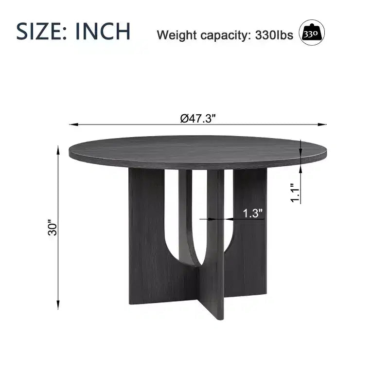 Table à manger ronde moderne 47" avec plateau effet bois et base stable, table de cuisine polyvalente pour salle à manger ou salon-Panipeachy