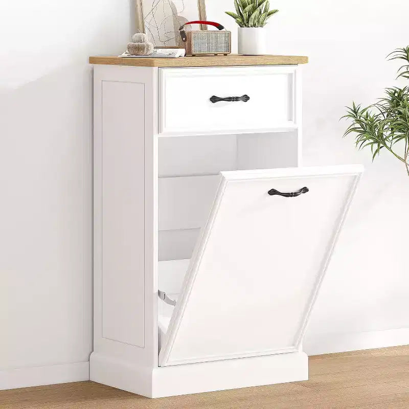 Tilt-Out Trash Cabinet, Hidden Garbage Can Storage, Freestanding, Pet-Proof Design for Kitchen, Dining, Living Room, Multiple Size Options