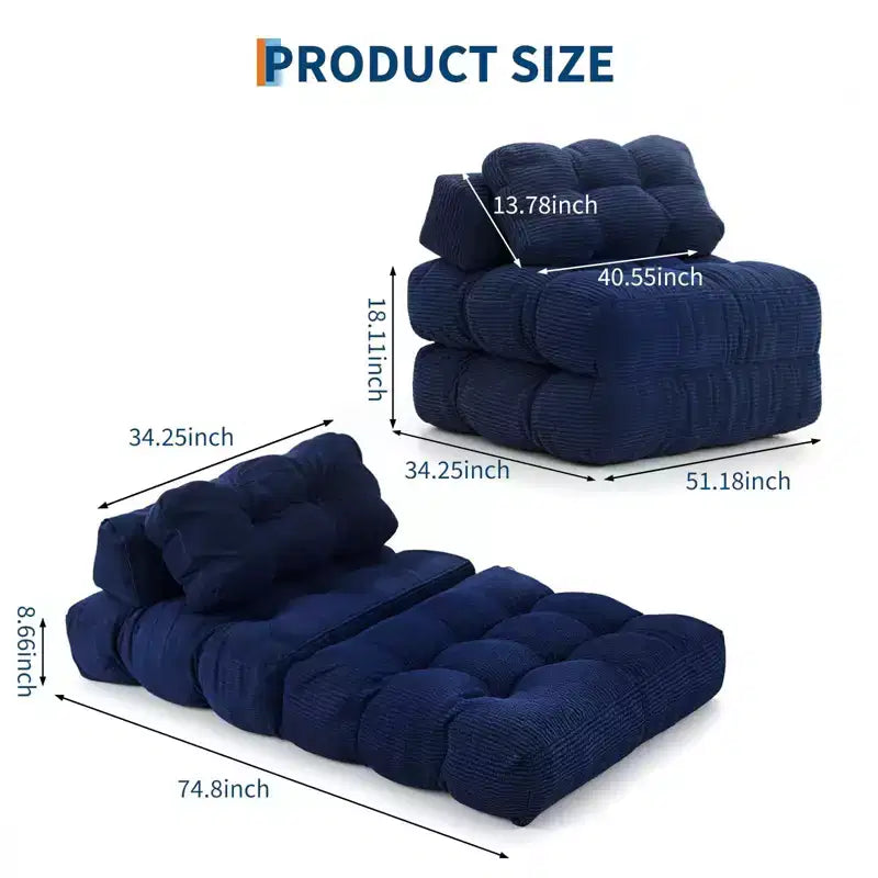 Canapé-lit pliant (lot de 2), fauteuil convertible avec oreiller et support ergonomique, portable et lavable en machine – Idéal pour le salon et la chambre