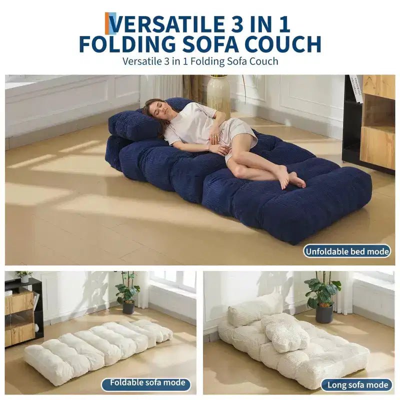 Canapé-lit pliant (lot de 2), fauteuil convertible avec oreiller et support ergonomique, portable et lavable en machine – Idéal pour le salon et la chambre