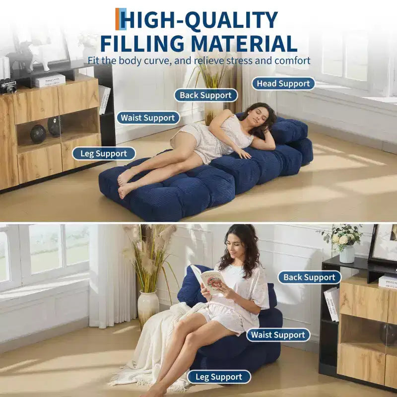 Divano Letto Pieghevole Confezione da 2, Poltrona Letto Convertibile con Cuscino e Supporto Ergonomico, Portatile e Lavabile in Lavatrice Ideale per Soggiorno e Camera da Letto