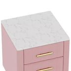 Comodino in Legno Elegante Whisen, Tavolino da Comodino Imbottito con 3 Cassetti e Gambe in Metallo, Maniglie e Piano di Lavoro con Adesivi Effetto Marmo