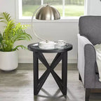 MAYEERTY Table Basse Ronde Moderne Simple en Verre, Table Basse en Verre Trempé avec Base en Bois Massif pour Salon Noir