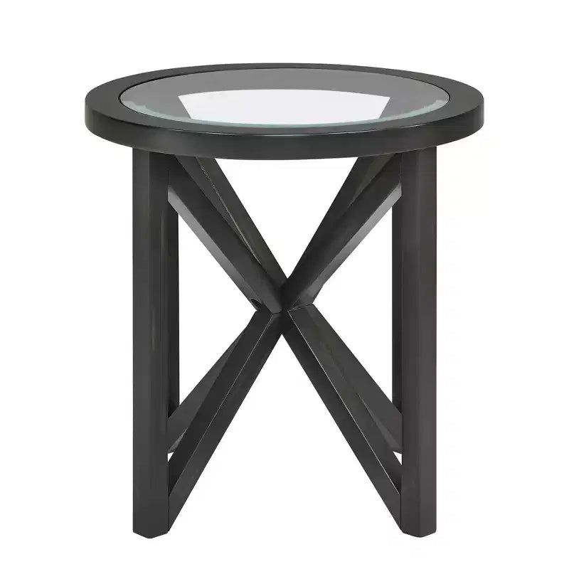 MAYEERTY Table Basse Ronde Moderne Simple en Verre, Table Basse en Verre Trempé avec Base en Bois Massif pour Salon Noir