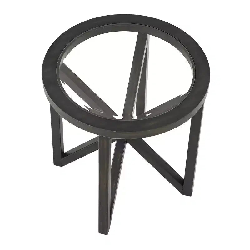 MAYEERTY Table Basse Ronde Moderne Simple en Verre, Table Basse en Verre Trempé avec Base en Bois Massif pour Salon Noir