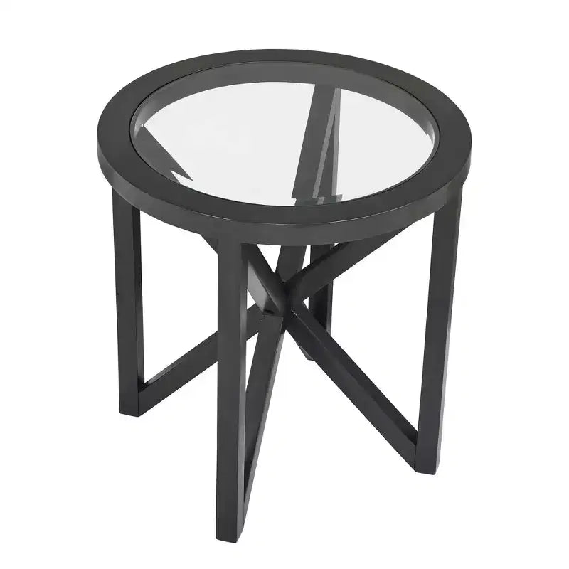 MAYEERTY Table Basse Ronde Moderne Simple en Verre, Table Basse en Verre Trempé avec Base en Bois Massif pour Salon Noir