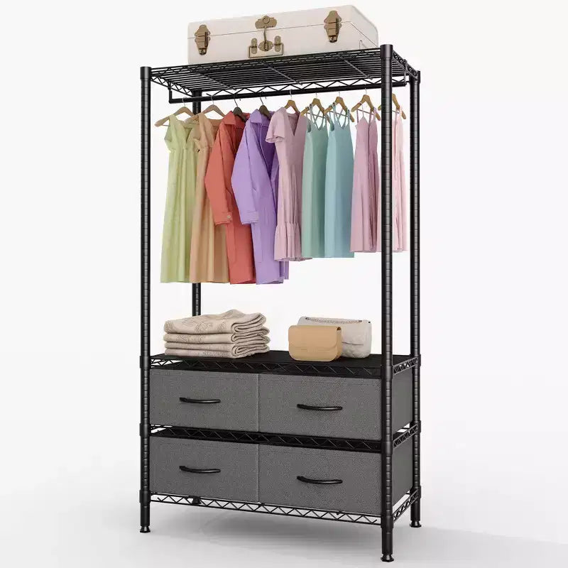 71H Clothes Rack With 4 Fabric Drawers, Wire Garment Rack with Hang Rod & Adjustable Shelves, Freestanding Clothing Rack for Bedroom