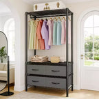 Appendiabiti 71H con 4 cassetti in tessuto, stender in filo metallico con asta appendiabiti e ripiani regolabili, stender freestanding per camera da letto