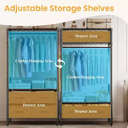 Appendiabiti 71H con 4 cassetti in tessuto, stender in filo metallico con asta appendiabiti e ripiani regolabili, stender freestanding per camera da letto
