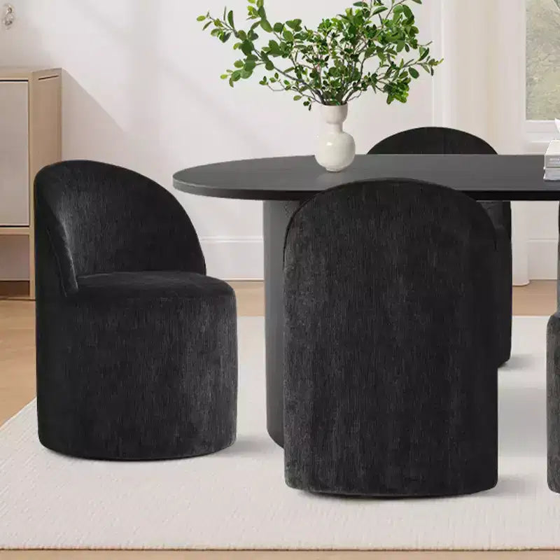 Set da Pranzo 7 Pezzi per Cucina, Tavolo Ovale Nero e Sedie a Botte in Ciniglia, Mobili Moderni per Sala da Pranzo - Panipeachy