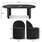 Set da Pranzo 7 Pezzi per Cucina, Tavolo Ovale Nero e Sedie a Botte in Ciniglia, Mobili Moderni per Sala da Pranzo - Panipeachy