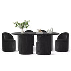 Set da Pranzo 7 Pezzi per Cucina, Tavolo Ovale Nero e Sedie a Botte in Ciniglia, Mobili Moderni per Sala da Pranzo - Panipeachy