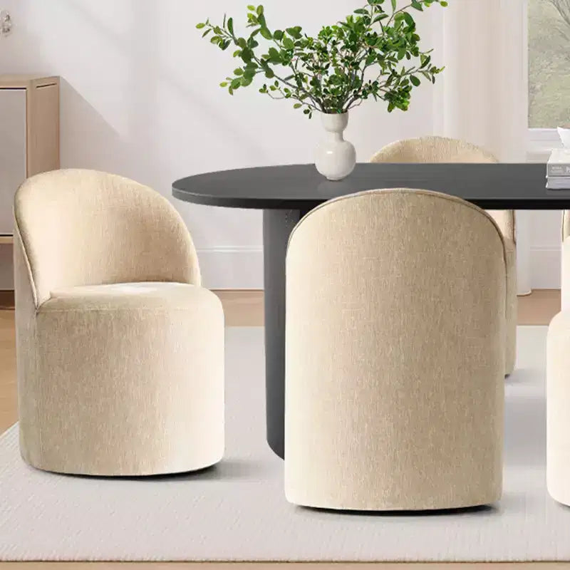 Set da Pranzo 7 Pezzi per Cucina, Tavolo Ovale Nero e Sedie a Botte in Ciniglia, Mobili Moderni per Sala da Pranzo - Panipeachy