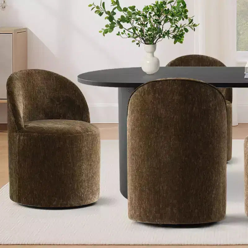 Set da Pranzo 7 Pezzi per Cucina, Tavolo Ovale Nero e Sedie a Botte in Ciniglia, Mobili Moderni per Sala da Pranzo - Panipeachy