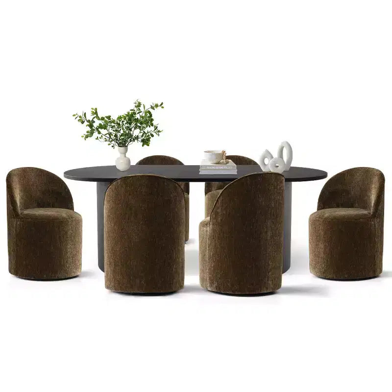 Set da Pranzo 7 Pezzi per Cucina, Tavolo Ovale Nero e Sedie a Botte in Ciniglia, Mobili Moderni per Sala da Pranzo - Panipeachy