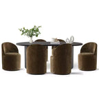 Set da Pranzo 7 Pezzi per Cucina, Tavolo Ovale Nero e Sedie a Botte in Ciniglia, Mobili Moderni per Sala da Pranzo - Panipeachy