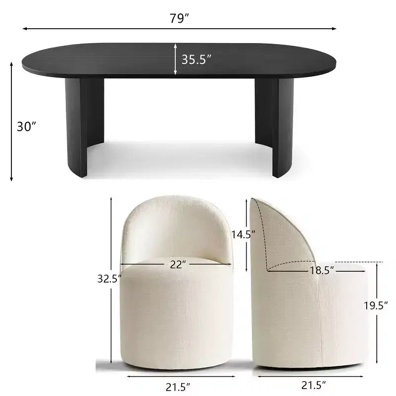 Ensemble de salle à manger 7 pièces pour cuisine, table ovale noire et chaises baquets en chenille, meubles de salle à manger modernes - Panipeachy