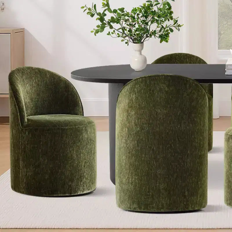 Set da Pranzo 7 Pezzi per Cucina, Tavolo Ovale Nero e Sedie a Botte in Ciniglia, Mobili Moderni per Sala da Pranzo - Panipeachy