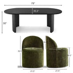 Set da Pranzo 7 Pezzi per Cucina, Tavolo Ovale Nero e Sedie a Botte in Ciniglia, Mobili Moderni per Sala da Pranzo - Panipeachy