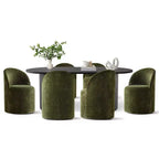 Set da Pranzo 7 Pezzi per Cucina, Tavolo Ovale Nero e Sedie a Botte in Ciniglia, Mobili Moderni per Sala da Pranzo - Panipeachy