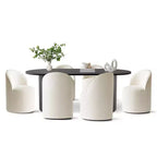 Set da Pranzo 7 Pezzi per Cucina, Tavolo Ovale Nero e Sedie a Botte in Ciniglia, Mobili Moderni per Sala da Pranzo - Panipeachy