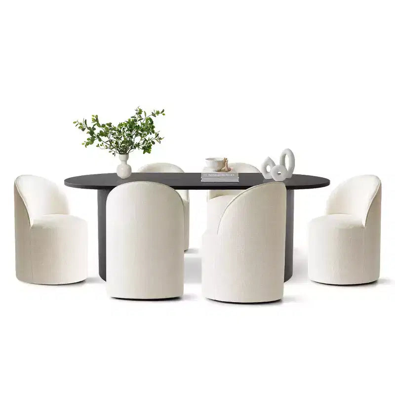 Ensemble de salle à manger 7 pièces pour cuisine, table ovale noire et chaises baquets en chenille, meubles de salle à manger modernes - Panipeachy