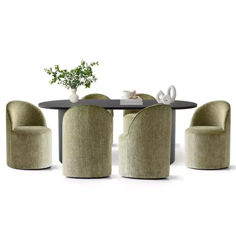 Set da Pranzo 7 Pezzi per Cucina, Tavolo Ovale Nero e Sedie a Botte in Ciniglia, Mobili Moderni per Sala da Pranzo - Panipeachy