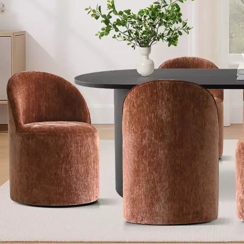 Set da Pranzo 7 Pezzi per Cucina, Tavolo Ovale Nero e Sedie a Botte in Ciniglia, Mobili Moderni per Sala da Pranzo - Panipeachy