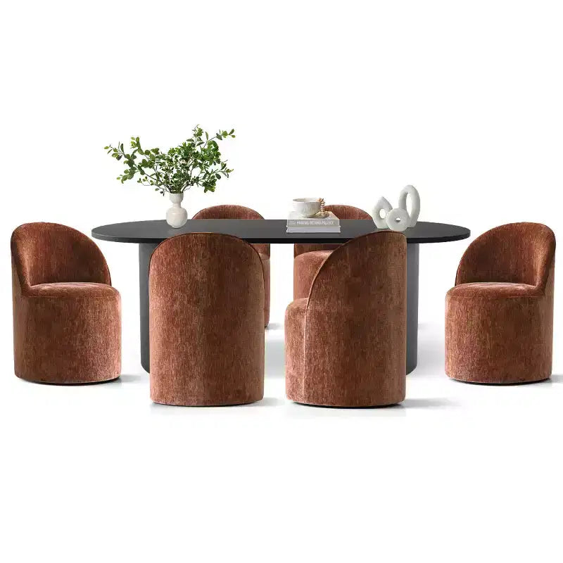 Set da Pranzo 7 Pezzi per Cucina, Tavolo Ovale Nero e Sedie a Botte in Ciniglia, Mobili Moderni per Sala da Pranzo - Panipeachy