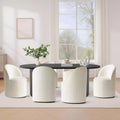 7-Piece Dining Set for Kitchen, Black Oval Table and Chenille Barrel Chairs, Modern Dining Room Furniture - Panipeachy