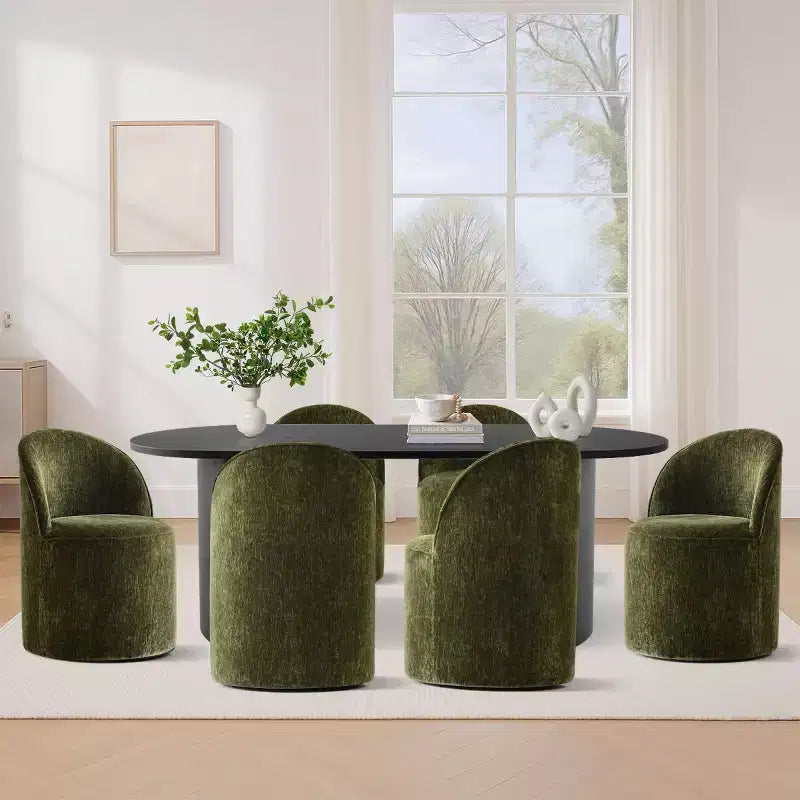 Ensemble de salle à manger 7 pièces pour cuisine, table ovale noire et chaises baquets en chenille, meubles de salle à manger modernes - Panipeachy