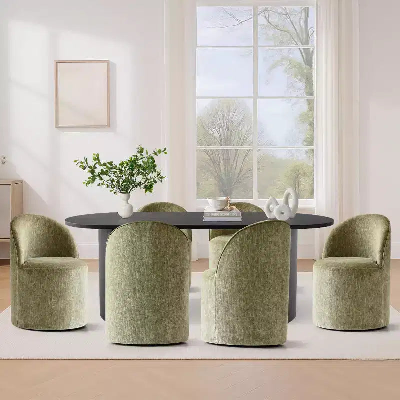 Ensemble de salle à manger 7 pièces pour cuisine, table ovale noire et chaises baquets en chenille, meubles de salle à manger modernes - Panipeachy