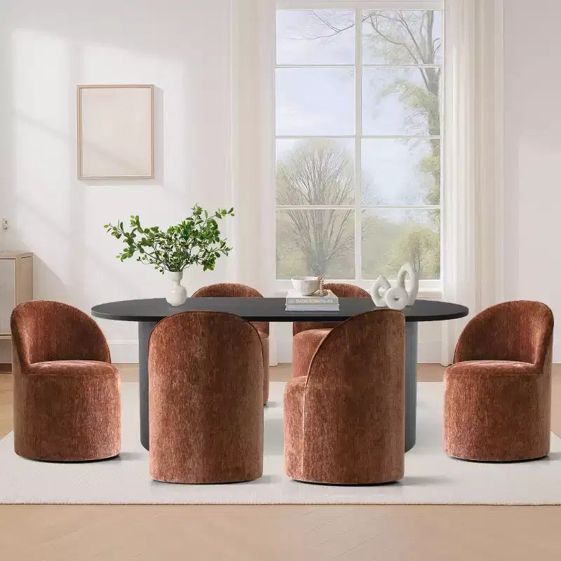 Ensemble de salle à manger 7 pièces pour cuisine, table ovale noire et chaises baquets en chenille, meubles de salle à manger modernes - Panipeachy