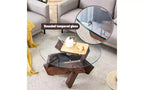 TUYOHW Tavolino Rotondo con Piano in Vetro Temperato, Tavolino Moderno Unico con Gambe in MDF con Adesivo Testurizzato per Soggiorno
