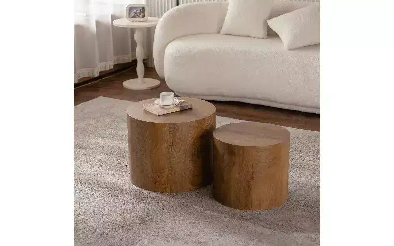 Set di 2 tavolini da caffè rotondi impilabili TUYOHW, tavolino centrale in MDF ecologico per soggiorno, tavolino moderno circolare in legno, tavolino d'appoggio