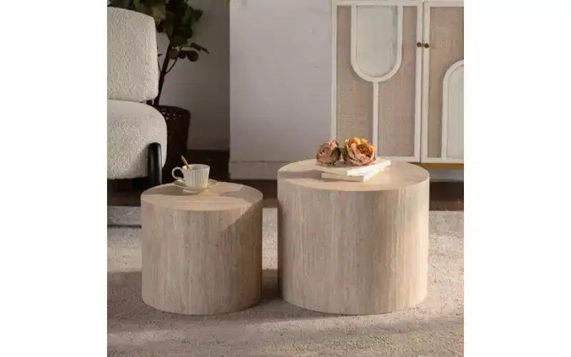 Set di 2 tavolini da caffè rotondi impilabili TUYOHW, tavolino centrale in MDF ecologico per soggiorno, tavolino moderno circolare in legno, tavolino d'appoggio