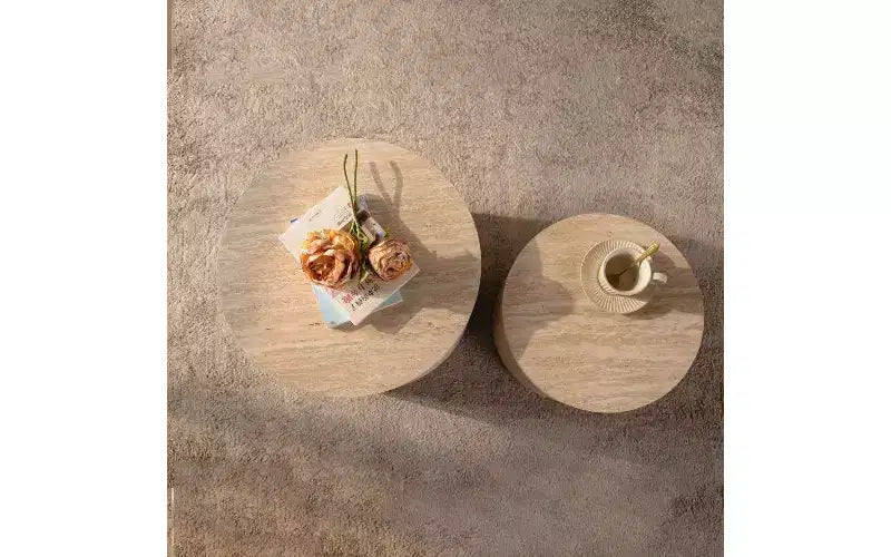 Set di 2 tavolini da caffè rotondi impilabili TUYOHW, tavolino centrale in MDF ecologico per soggiorno, tavolino moderno circolare in legno, tavolino d'appoggio