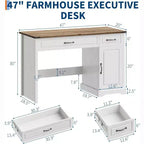 Bureau de direction 47 pouces avec tiroirs et armoire de rangement, bureau d'ordinateur rustique de style ferme, pour l'étude et le travail