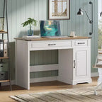 Bureau de direction 47 pouces avec tiroirs et armoire de rangement, bureau d'ordinateur rustique de style ferme, pour l'étude et le travail