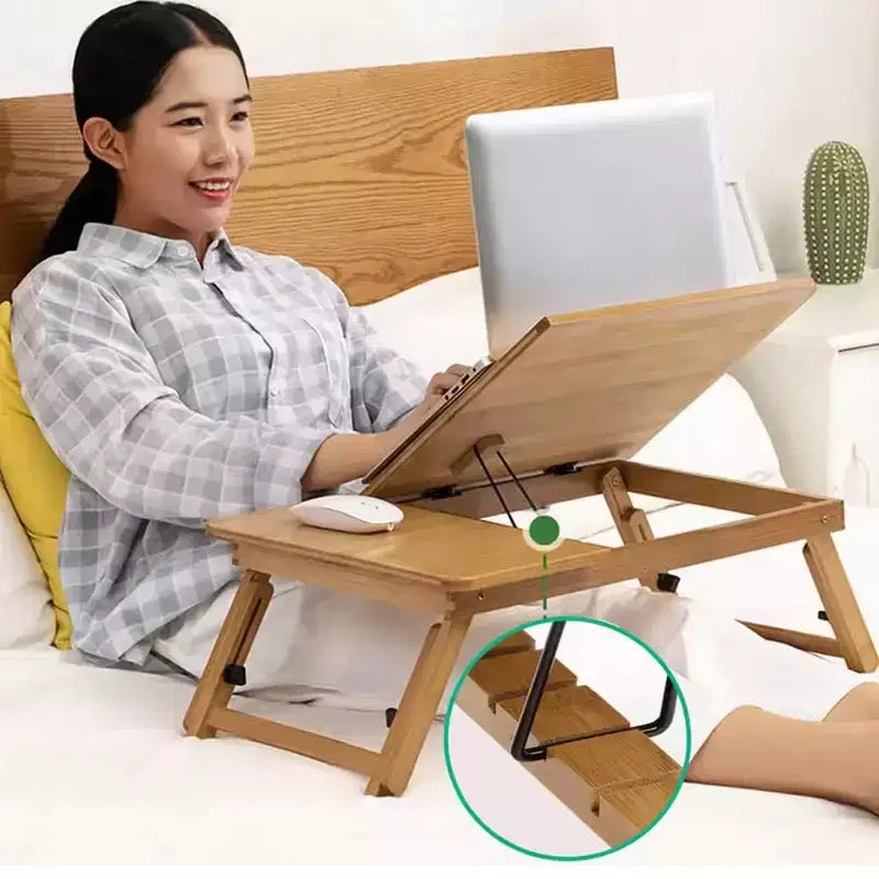 Scrivania per Laptop da Letto, Tavolino da Letto con Gambe, Tavolo Portatile per Laptop Regolabile in Bambù da 17-23cm per Mangiare a Letto