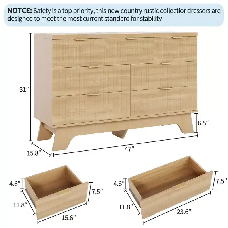 COZONY Cassettiera a 7 cassetti, 120 cm, stile moderno di metà secolo, con maniglie dorate, design scanalato, organizer per camera da letto
