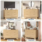 COZONY Cassettiera a 7 cassetti, 120 cm, stile moderno di metà secolo, con maniglie dorate, design scanalato, organizer per camera da letto