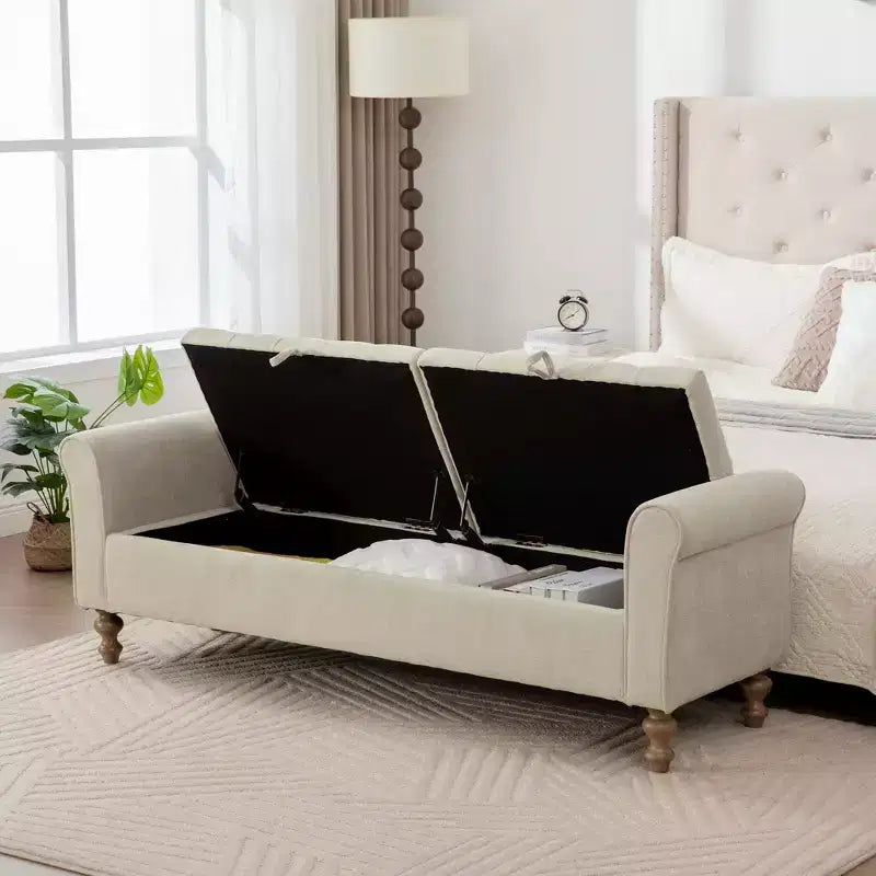 TUYOHW 65.7 Panca Contenitore Moderna con Gambe in Legno Massello, Panca da Fondo Letto con Braccioli Arrotondati, Seduta da Ingresso e Contenitore Giocattoli per Soggiorno, Camera da Letto