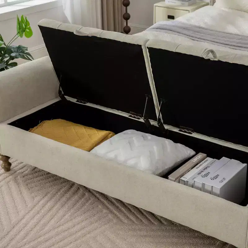TUYOHW 65.7 Panca Contenitore Moderna con Gambe in Legno Massello, Panca da Fondo Letto con Braccioli Arrotondati, Seduta da Ingresso e Contenitore Giocattoli per Soggiorno, Camera da Letto
