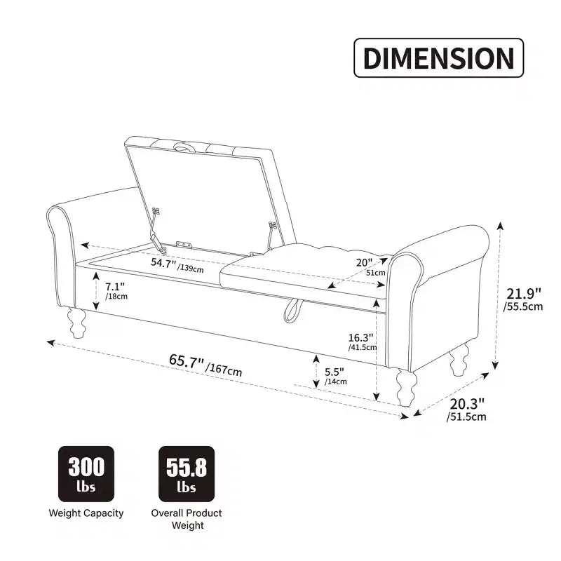 TUYOHW 65.7 Banc de Rangement Moderne avec Pieds en Bois Massif, Banc de Bout de Lit avec Accoudoir Roulé, Siège d'Entrée et Coffre à Jouets pour Salon, Chambre à Coucher