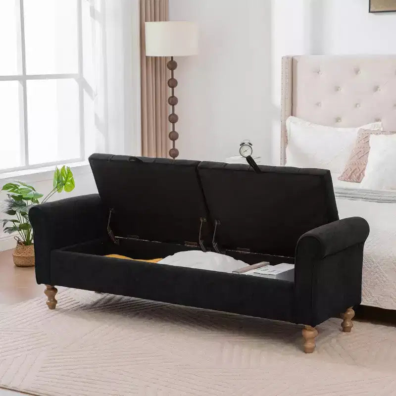 TUYOHW 65.7 Panca Contenitore Moderna con Gambe in Legno Massello, Panca da Fondo Letto con Braccioli Arrotondati, Seduta da Ingresso e Contenitore Giocattoli per Soggiorno, Camera da Letto