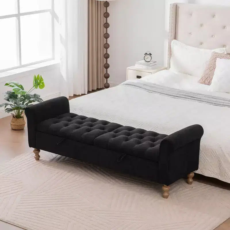 TUYOHW 65.7 Banc de Rangement Moderne avec Pieds en Bois Massif, Banc de Bout de Lit avec Accoudoir Roulé, Siège d'Entrée et Coffre à Jouets pour Salon, Chambre à Coucher